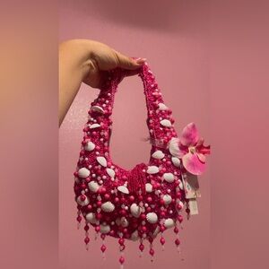 Pink Beaded Shell Small Shoulder Bag